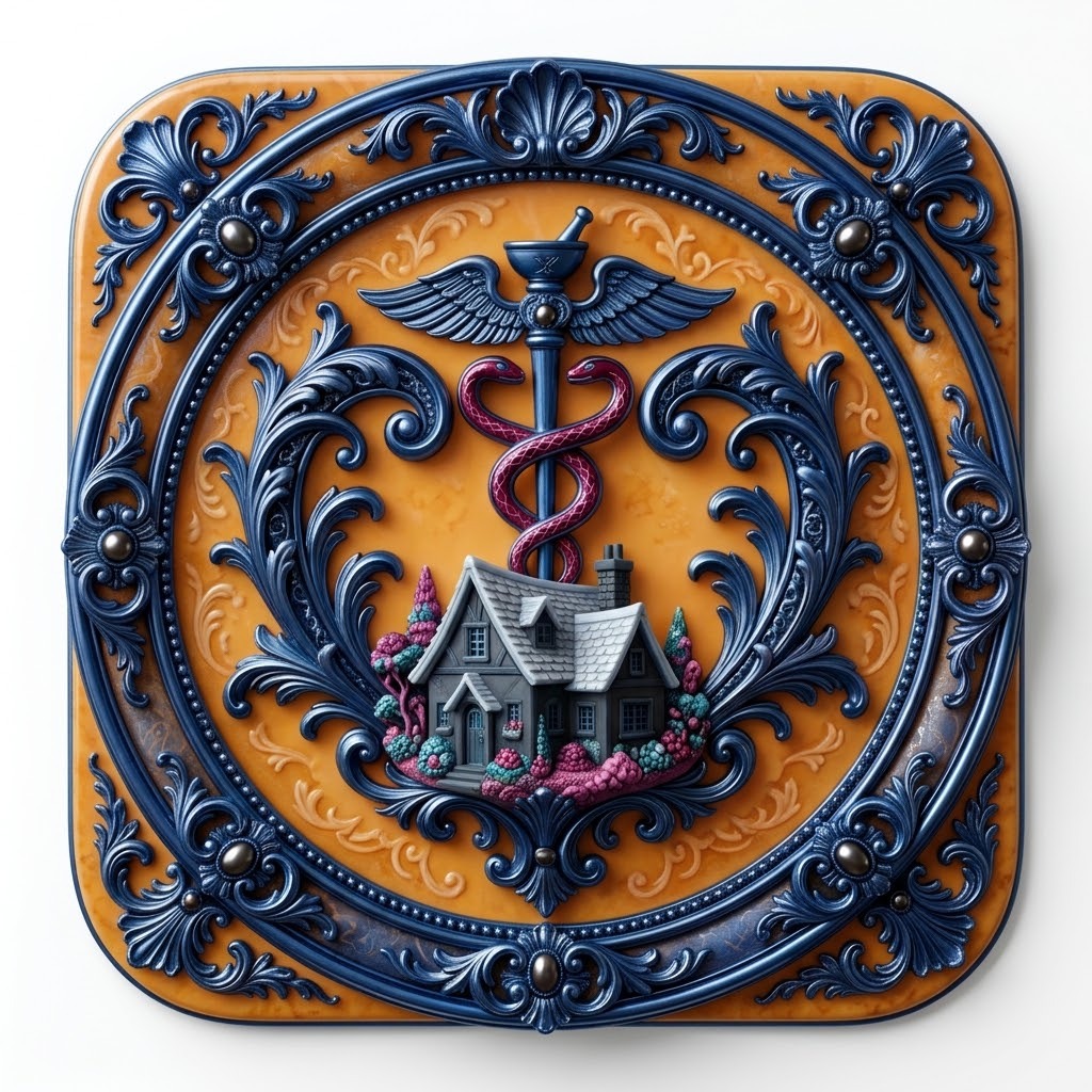 青いcaduceusレリーフ